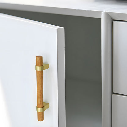 Mid-Century Wood and Brass Cabinet Pulls and T-Bar Knobs
