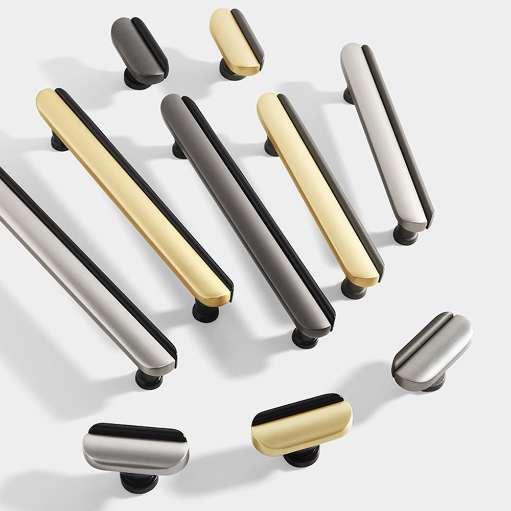 Modern Two-Tone Arc Cabinet Pulls and Matching Knobs